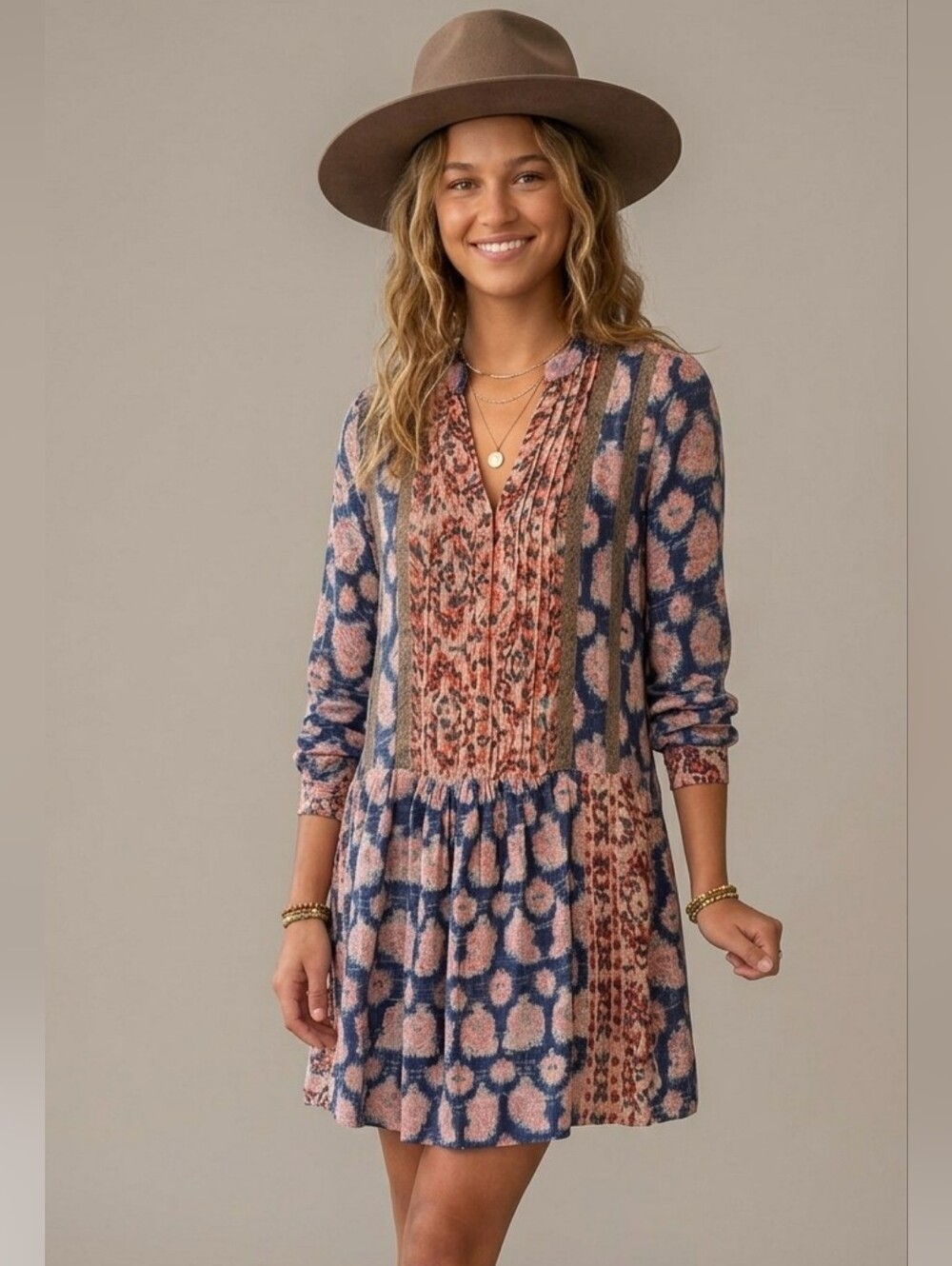Anthropologie Tiny Paquerette Dress Drop Waist Pleated Bib Relaxed Fit Size XS
